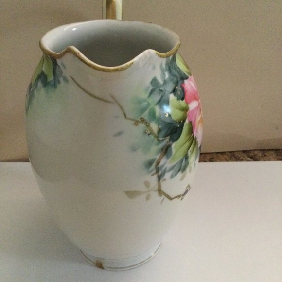 Vintage /antique Hand painted Nippon pitcher jar pink purple roses floral damage - Picture 4 of 7